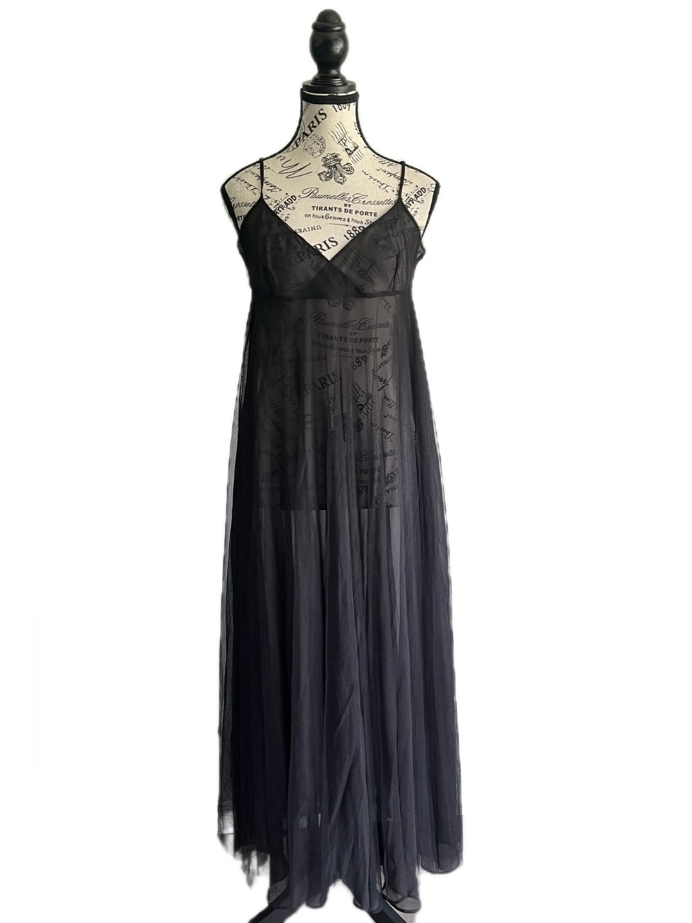 Vintage Victoria’s Secret Black Sheer Mesh Maxi Dress Y2K Gothic Fairy Lingerie